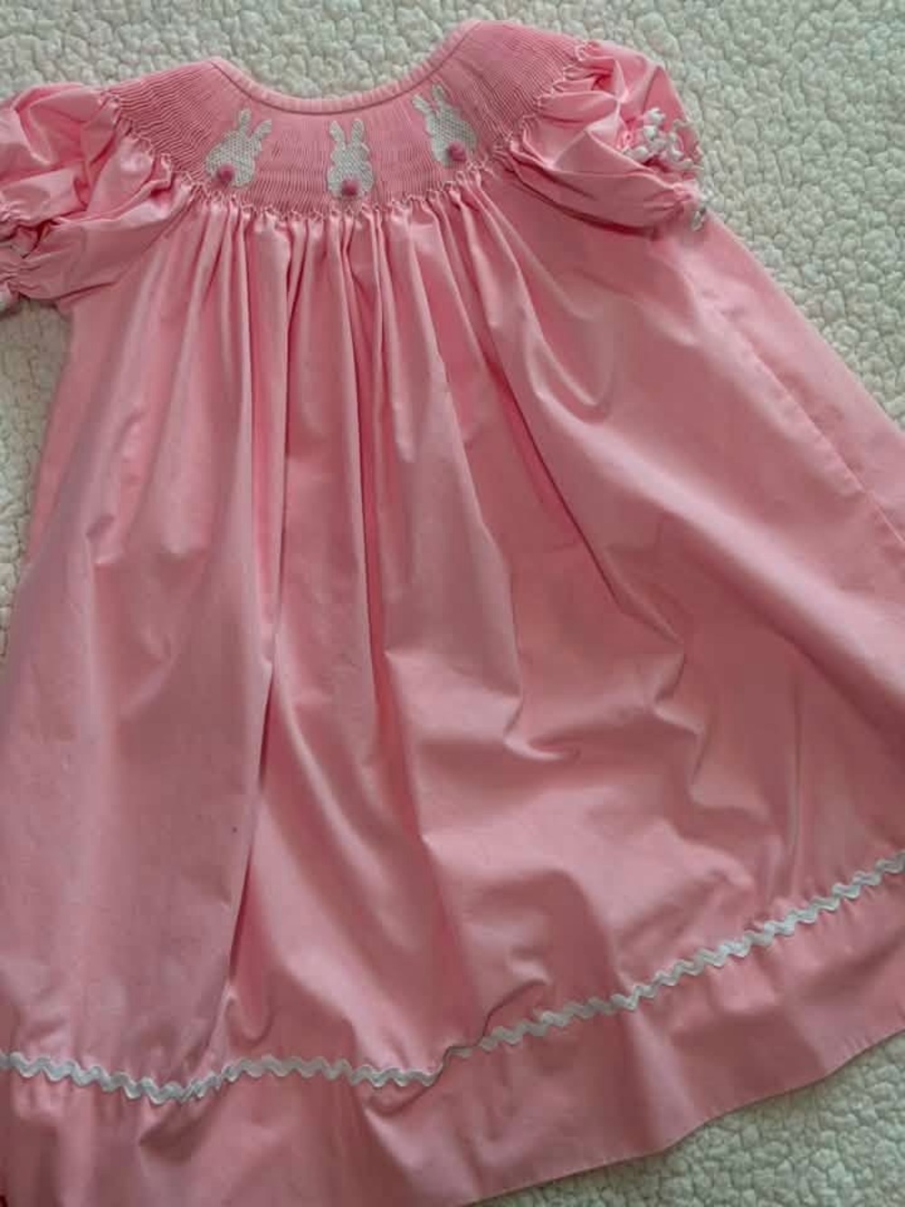 Pink Smocked Bunny-Accented Girls Dress
